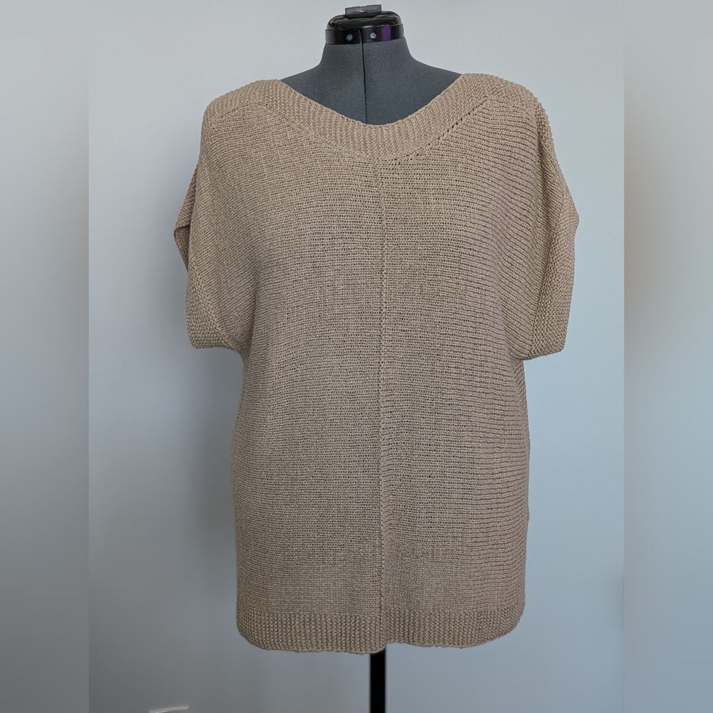 Cable & Gauge Beige Knit Sweater XL Oversized Short Sleeve Cozy Chic